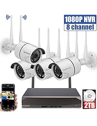 Security Camera System Wireless,8 Channel Home Outdoor Wireless Surveillance Camera System and 4Pcs 1080P WiFi Security Weatherproof IP Camera with Night Vision,Remote View,2TB Hard Drive