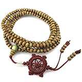KONOV Mens Womens Wood Bracelet, 5mm Tibetan Beads Buddhist Prayer Mala Necklace, Brown