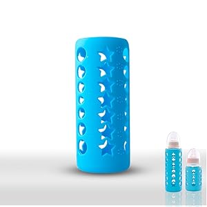 Glass Baby Feeding Bottle Cover,Rtdep Bottle Sleeve Silicone Cover Protect Insulating (8.45 oz, Blue)