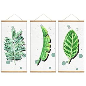 Hanging Poster with Wood Frames Beautiful Green Plants Home Wall Canvas Prints Ready to Hang - 18"x36"x3 Panels