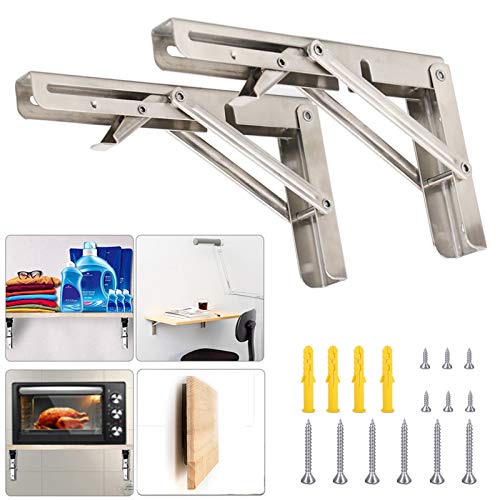 Folding Shelf Brackets 16 Inch with Install Screws, 2pcs Heavy Duty