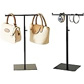 CHANJEYION Purse Display Stand, Black 2PCS Jewelry Tower Stainless Steel Handbag Stand Jewelry Stands Tabletop for Necklaces Organizer Stand Adjustable Height Home Store Boutique