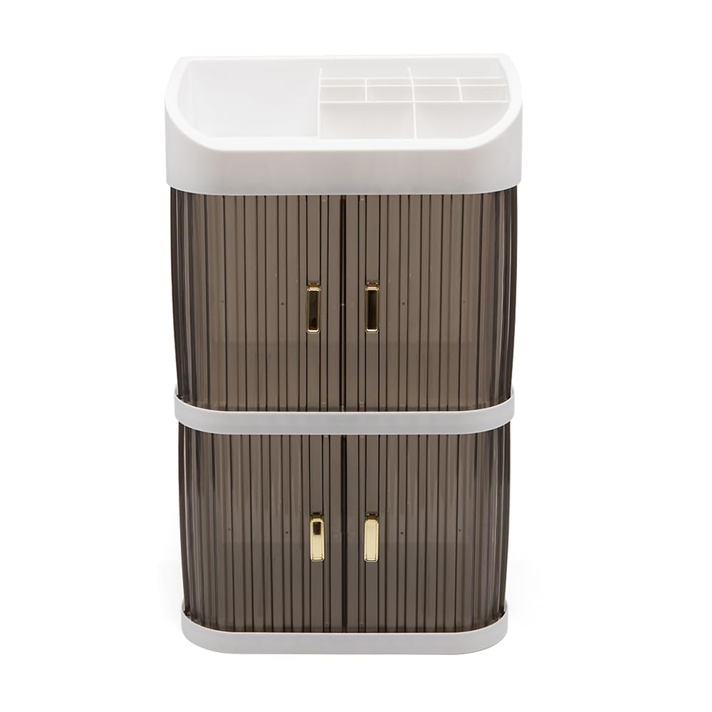 Cosmetic Storage Box Sliding Door Drawer Desk Multifunctional Storage Cabinet Multilayer Make-up Box Chest of drawers (Style B)