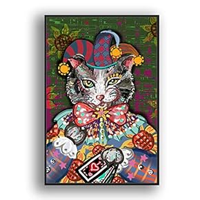 Framed Canvas Wall Art for Living Room, Bedroom Funny Cats Abstract Oil Painting Features Canvas Prints for Home Decoration Ready to Hanging - 16x24 inches