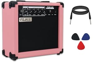 Fojill 20W Watt Electric Bass Guitar Amplifier Amp Practice Small Portable Travel with Headphone Jack Aux Distortion Gain Tre