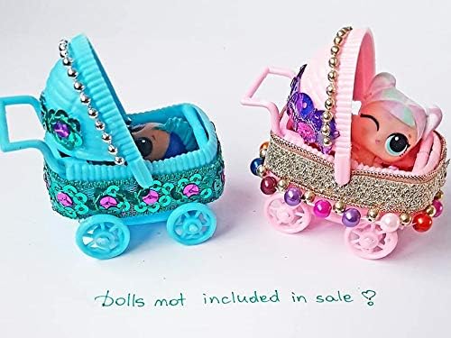Pink and Blue Mini Stroller for Lil Sis 2 x mini buggy Custom Little Doll Stroller for lil sis doll dollhouse accessories dolls not included 2 x buggy 2 sets of sleeping bags
