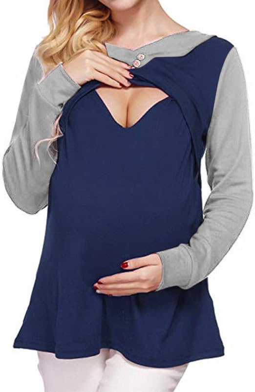 Pregnant Solid Color Patchwork Sweatshirt Breastfeeding Hoodie Hoodie Long Clothing Nursing