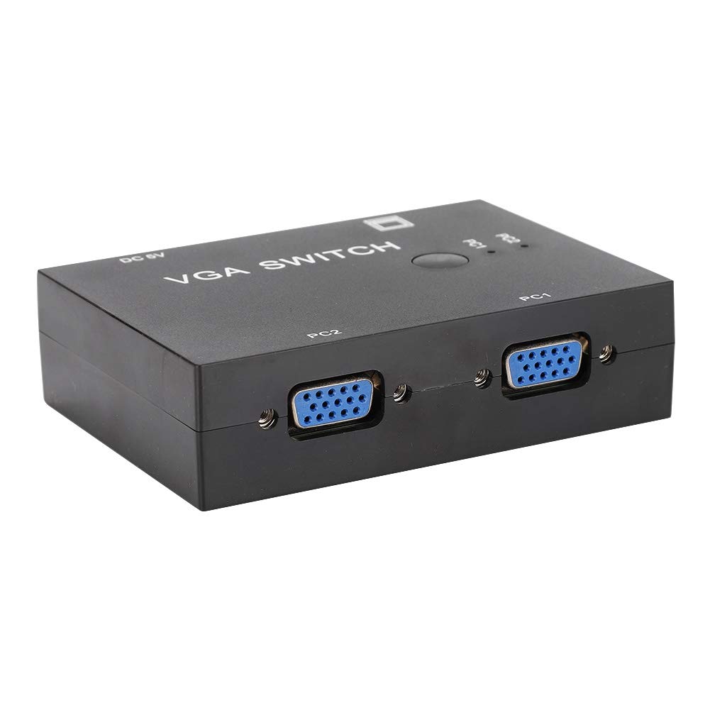 Dilwe 2-In-1-Out VGA Switcher, 2 PC to 1 Monitor Switch Box Support XVGA/SVGA/UXGA/Multi-sync Display, Splitter Adapter Resolution up to 1920x1440 for Computer PC Laptop Desktop
