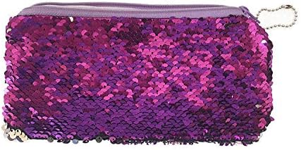 SAISAN Magic Mermaid Sequin Cosmetic Bag Flip Double Color Handbag Pouch Glitter Pencil Case (Purple)