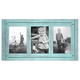Americanflat 4x6 Turquoise Blue Collage Distressed Wood Frame - Made to Display 3 4x6 Photos - Ready to Hang - Ready to Stand - Built-in Easel