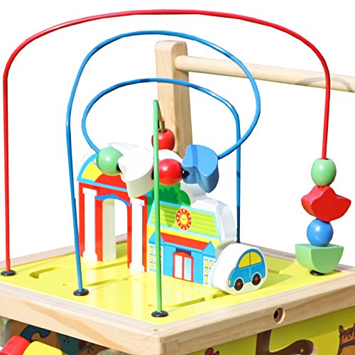 Timy Wooden Learning Bead Maze Cube 5 in 1 Educational Activity Center, Push&Pull Walking Toy for Toddler Baby