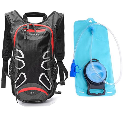 Juboury Hydration Backpack with Free 2L Water Bladder Reservoirs, 15L Hydration Rucksack Bag, All Weather Cover for Running, Hiking, Biking, and Any Other Outdoor Activity (Red)