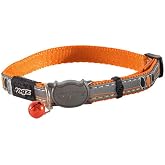Rogz Reflective Cat Collar with Breakaway Clip and Removable Bell, Fully Adjustable to fit Most Breeds, Orange Bird Design