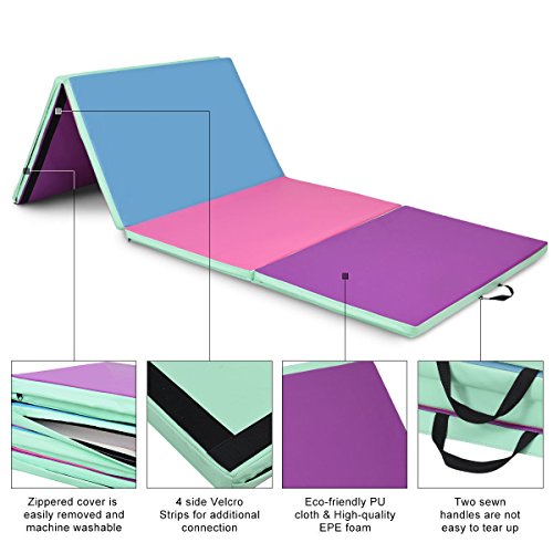 image for Giantex 4'x8'x2 Gymnastics Mat Folding PU Panel Gym Fitness Exercise C