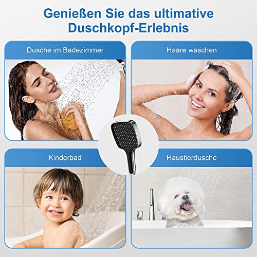 Duschkopf Regendusche Druckerhöhend, VESKYAO Hochdruck Duschbrause mit Ergonomischem Handgriff, Groß Handbrause Wassersparend mit 3 Strahlarten, Verchromter Brausekopf