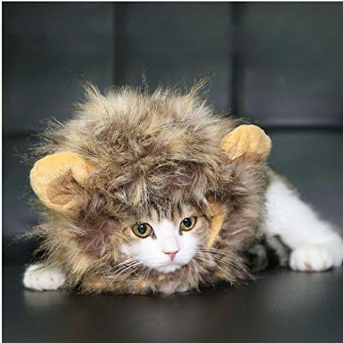 Tranhi Pet Costume Lion Mane Wig for Dog Cat Halloween Dress Hat (M, Brown)