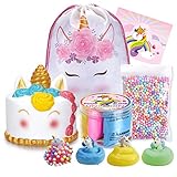 LittleBoo Unicorn Gift Set - Unicorn Squishy, Unicorn Slime, Unicorn Drawstring Backpack, Unicorn Card - Unicorn Gifts for Girls (Cream Cake Unicorn Squishy)