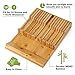 BAYKA Knife Block In-Drawer Knife Holder, Moso Bamboo Kitchen Knife Storage Drawer Organizer, Large Handle Spacing Knife Block Without Knives, Fit for 16 Knives and 1 Sharpener