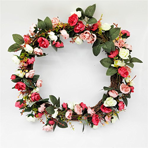 SIYWINA Door Wreath Handmade Emulation Rose Garland Summer Wreath Decor Flower Artificial Flower Decoration Door Spring Wreath
