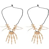 Hosfairy Halloween Skeleton Necklaces, 2Pcs Skull Hand Bone Pendant, Cosplay Costume Jewelry Accessories