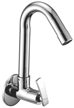 Oleanna Desire Brass Sink Tap with Wall Flange Sink Cock with Swivel Casted Spout Wall Mounted (Disc Fitting | Quarter Turn | Form Flow) Chrome
