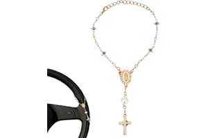 Mikovivi Steering Wheel Rosary Charm, Catholic Small Rosary Beads for Car Mirror Hanging with Virgin Mary Mini Charm & Crucifix Ideal Catholic Religious Accessories Devout Gift for Man & Woman