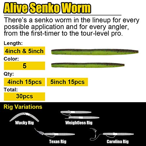 XFISHMAN Senko Worms Bass Fishing Lure Kit 30 pk Wacky Rig Worms Soft