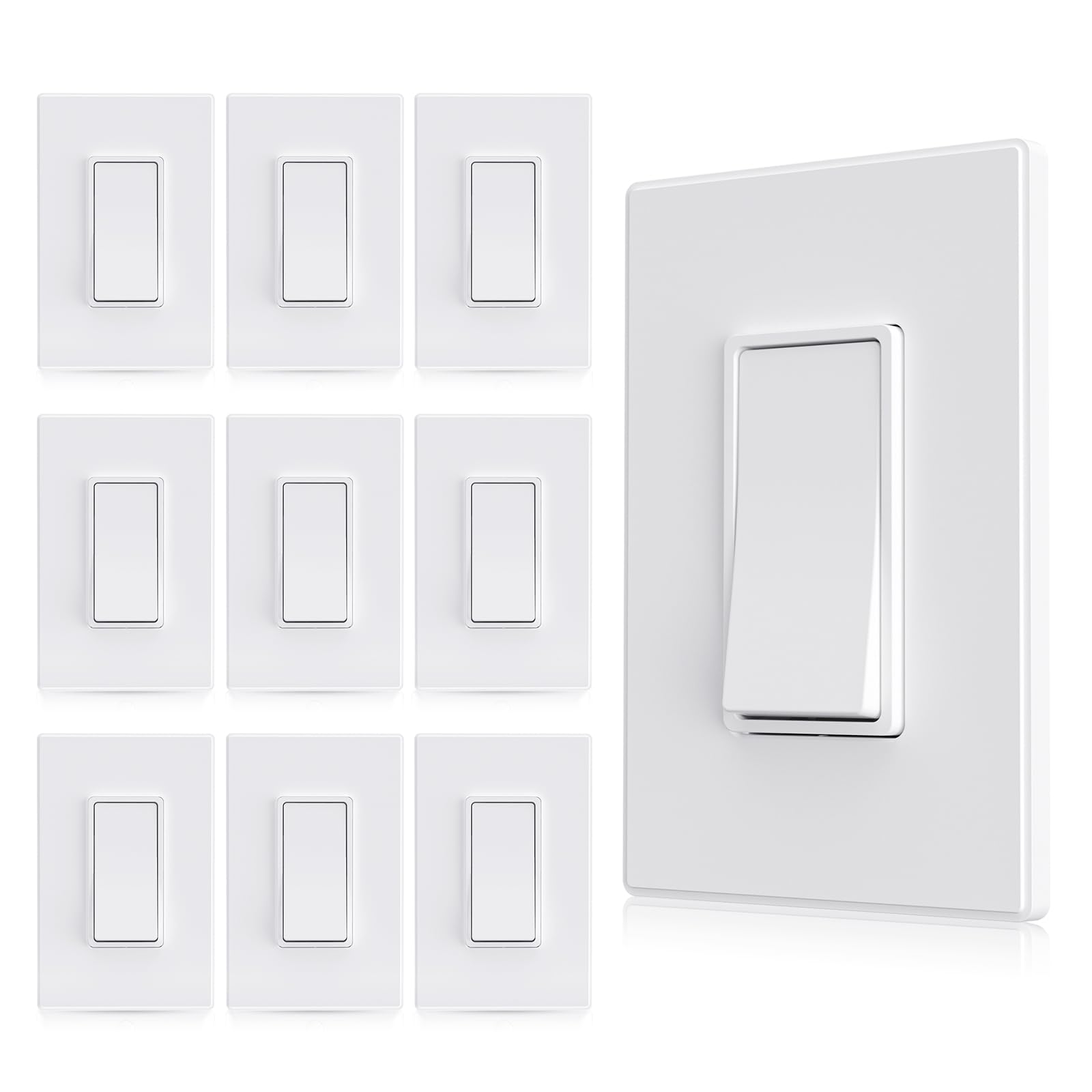 Photo 1 of ***MISSING HARDWARE***
AIDA Matte White Single Pole Decors Light Switch with Screwless Wall Plate Cover, 15Amp, 120/277V, Paddle Rocker Switch Replacement, On/Off Wall Switch, Residential Grade, UL/CUL (10 Pack)