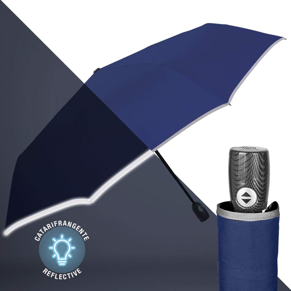 PERLETTI Reflective Folding Umbrella Blue Man Woman Windproof Resistant Brolly Ultra Leightweight Grey Border - Image 3