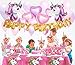 180+ PCS Complete Unicorn Party Supplies & Decorations - Glittery Unicorn Headband | Disposable Tableware Set | 30 Magical Balloons | 24 Pc Unicorn Cupcake Wrappers & Toppers | Party Favors