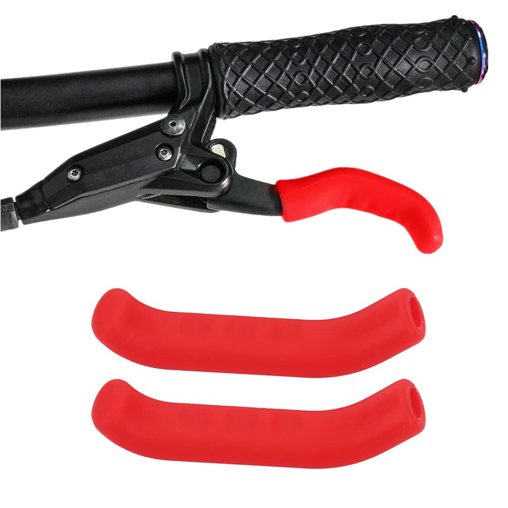 Dioche Brake Lever Covers, Anti-Slip Bike Brake Silicone Sleeves Waterproof Mountain Road Bike Brake Handle Protector (1 Pair)(Red)