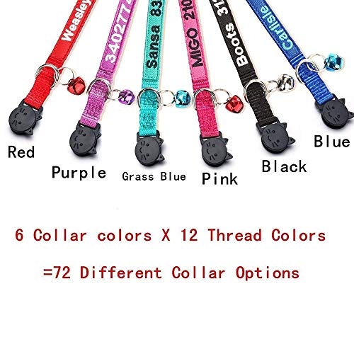 Cat Collar,Personalized Embroidered Nylon Cat ID Collars with Bell Custom Text with Pet Name
