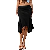 Floerns Women's Summer Midi Skirts Asymmetrical Ruffle Hem Ruched Date Night Skirts