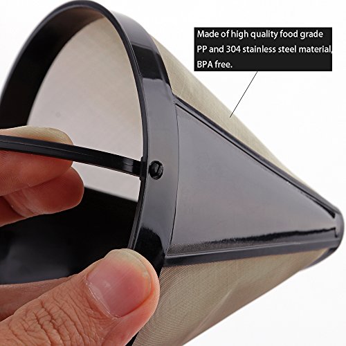 image for Coffee Filter Jubapoz Reusable Coffee Maker Filter Cone Baskets Gold T