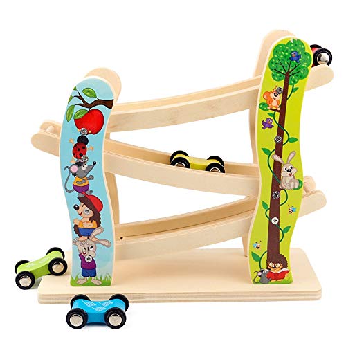 Diecasts & Toy Vehicles - Child Glider Inertial Orbit Pulley with 3 Cars Wooden Track Building Blocks Baby Cartoon Juguetes Educativos Ladder Gliding Toys - by SINAM - 1 PCs