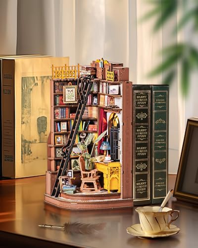 Rolife Book Nook Miniature Kit for Building DIY Booknook Silent Corner Study 3D Wooden Puzzle with Lights Decoration Bookcase Home Model Making for Adults Diorama Modeling