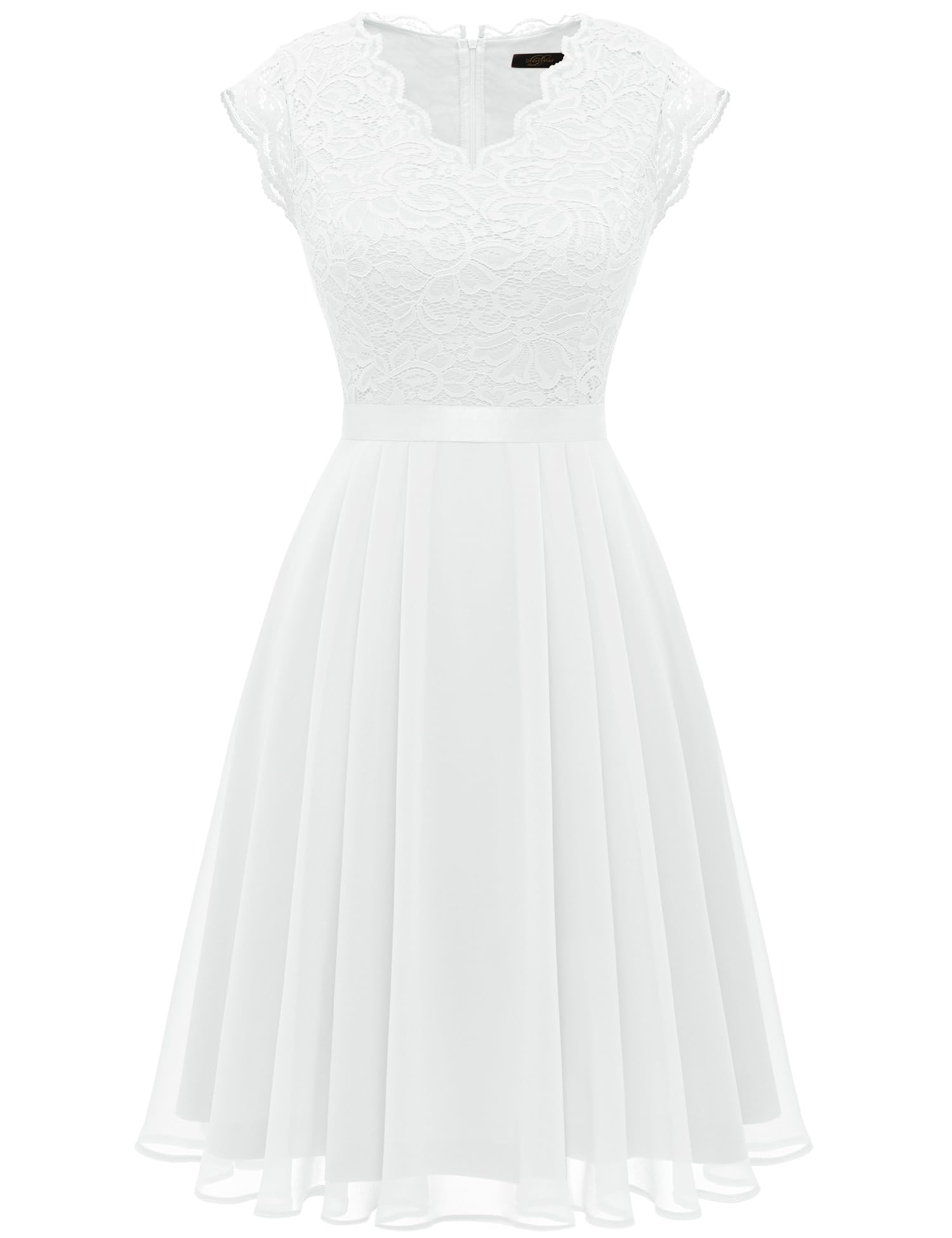 Photo 1 of Dressystar Women's Formal Dresses V Neck Lace Wedding Guest Dress Sleeveless Bridesmaid Cocktail Dress 2050 White L