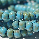 20 g Turquoise Blue Picasso Travertine 3/0 Czech Glass Seed Beads