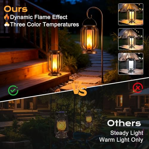 Solar Flame Lantern for Outdoor Hanging, Pack of 2 Solar Lights IP65 Waterproof with 3 Colour Temperatures, Balcony Garden Lantern, Halloween Decoration, Outdoor Lights for Patio, Lawn, Yard, Camping