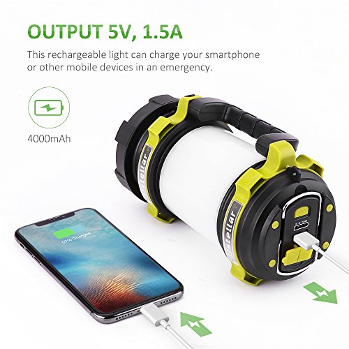 Ustellar Rechargeable 1000LM CREE LED Spotlight, Multi Function Outdoor Camping Lantern Flashlight, Hurricane Lantern, 4000mAh Waterproof LED Searchlight with USB Cable, for Hiking Fishing Emergency - Thumbnail 3