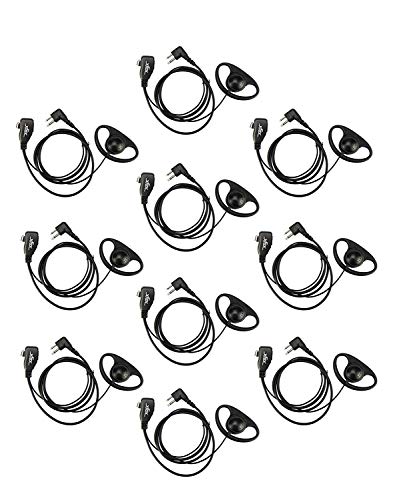 10Pcs Xfox M2PE0310 PTT Earpiece Motorola 2Pin D Shape Earpiece Headset with Push to Talk Mic for Motorola Two Way Radio Walkie Talkie Devices CP040 CP200 XTNi DTR VL50 and other required 2 Pin