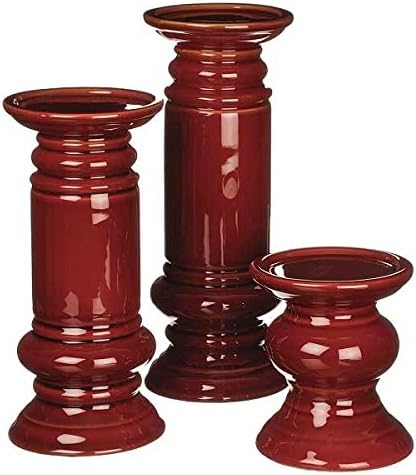 UCC Pillar Holder Set Red Ceramic 3 Piece