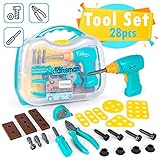 Toy Tool Kit for Toddlers & Kids, Girls & Boys - 28-Piece Large Set with Drill, Storage Box, Screwdriver, Measuring Tape, Pilers, Bolts & Nuts - Play Pretend Gift for 3 4 5 6 7 Year Old Age Children