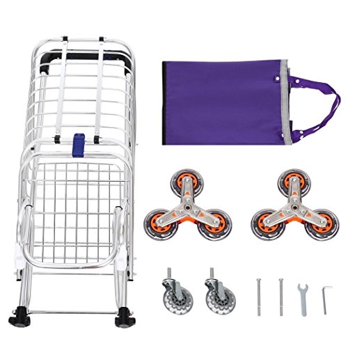 Kaluo Heavy Duty Shopping Cart, Aluminum Portable Folding Travel Shopping Trolley with Swivel Wheels Stair Climber Grocery Laundry Utility Cart