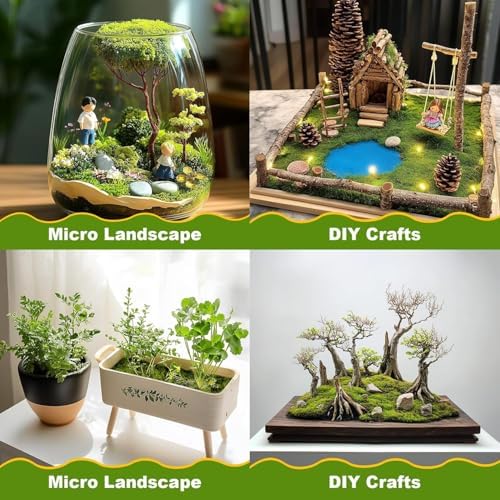 KOWVOWZ Artificial Moss for Potted Plants, 200g Natural Fake Green Moss Grass, Faux Filamentous Decor, DIY Crafts Fake Grass for Parties Art Landscape Table Centerpieces Gardening