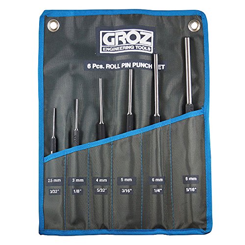 Groz 25646 Roll Pin Punch - Set of 6 pcs, Size 1/4", 1/8", 3/16", 3/32", 5/16", 5/32"