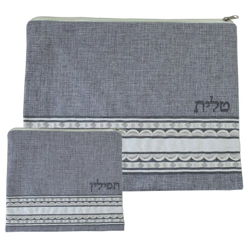 Linen Tallit and Tefillin Bag Set, Gray