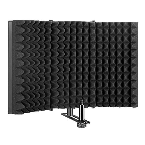 AGPTEK Microphone Isolation Shield, Foldable Adjustable Durable Studio Recording Microphone Isolator Panel for Stand Mount or Table Top (Best Microphone Isolation Shield)