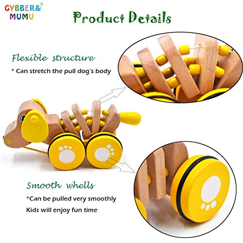 GYBBER&MUMU Playful Puppy Wooden Pull Toy Preschool Solid Wood Educational Toys for Toddlers Ages 12 Months + - Thumbnail 2
