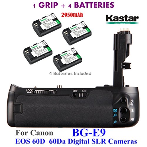 Kastar Pro Multi-Power Vertical Battery Grip (Replacement for BG-E9) + 4x LP-E6 Replacement Batteries for Canon EOS 60D 60Da Digital SLR Cameras
